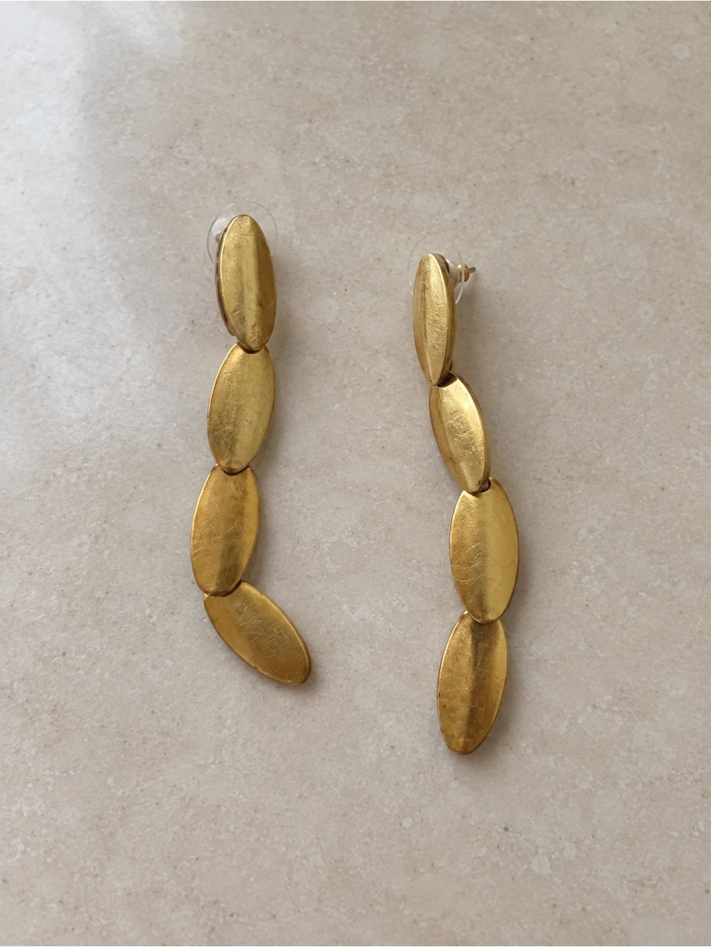 Matte Gold Linked Oval Drop Earrings for Women